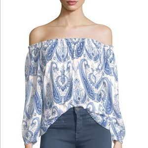 Joie bamboo paisley blue off the shoulder top